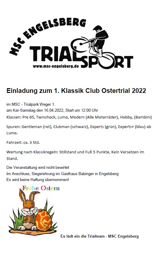 Einladung zum 1. Klassik Club Ostertrial am 16.04.2022
